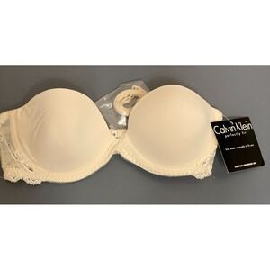 Vintage Y2K Calvin Klein Perfectly Fit Bra 32B Wired Strapless White Lace New